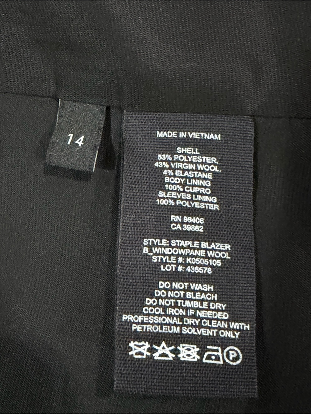 Theory Staple Blazer Size 14 Windowpane Wool Blend Charcoal Grid Jacket K0505105 - Picture 6 of 7